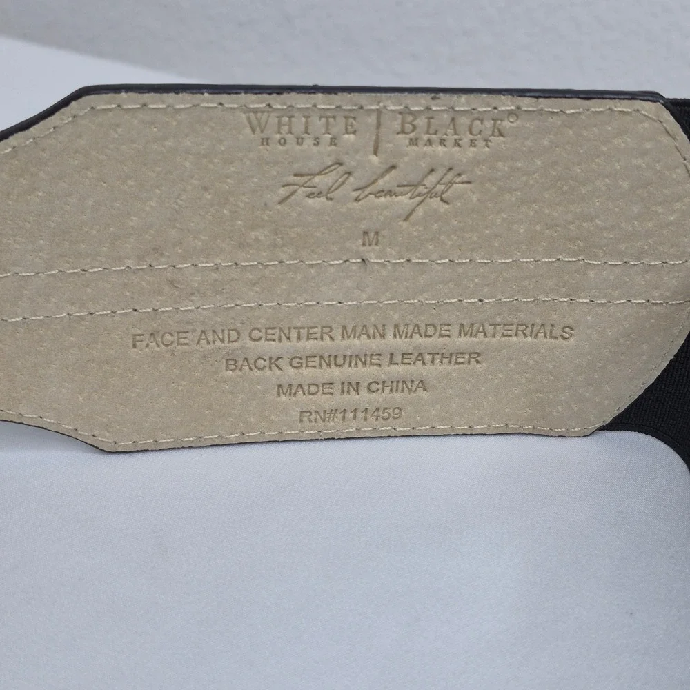 White House Black‎ Market Black Wide Elastic Waist Cincher Belt Silver Buckle M